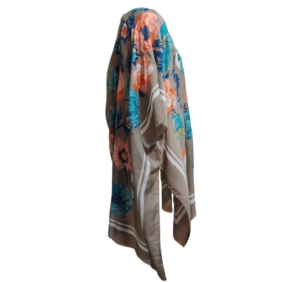 Woven Heart L Taupe Floral Open Front Kimono Gold Metallic Accent Tropical Boho - Picture 3 of 8